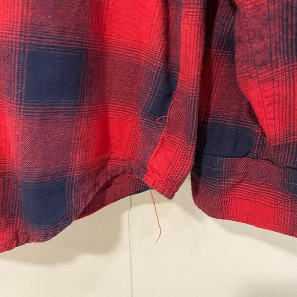 ZARA Basic Men’s Flannel Shirt XL – Red Navy Plaid Button Down - Picture 9 of 13